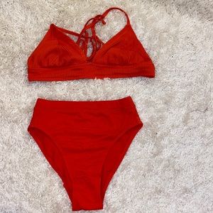Red high waisted bikini top-L(adjustable) btm-xs